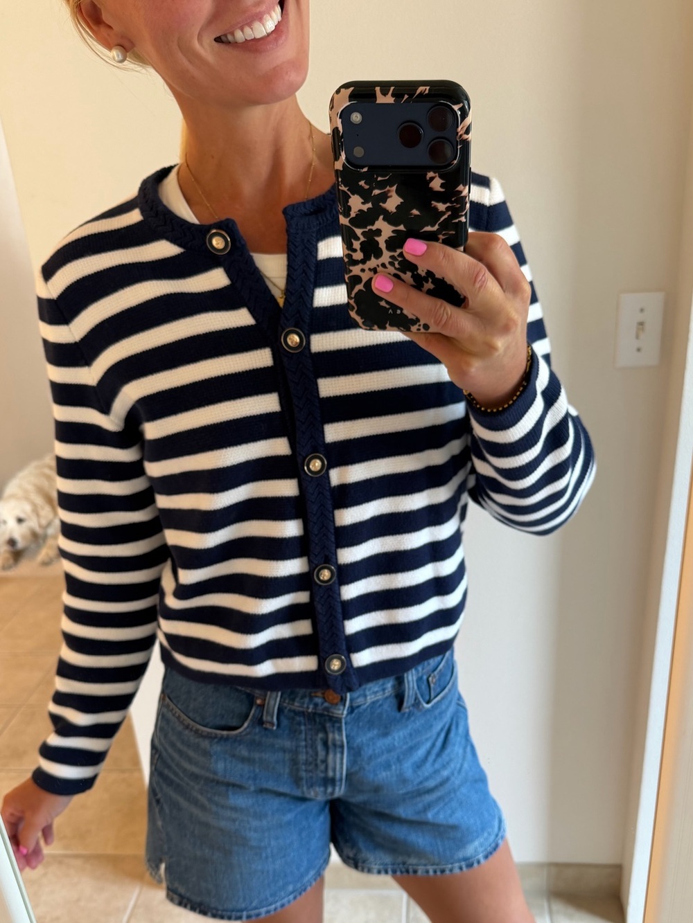 J Crew Striped Navy and White Button-Front Women's Sweater, Size M- like new!